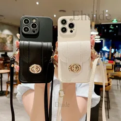 Wallet Case for iPhone 17 16 15 Pro Max 14 Plus 13 12 Mini 11 Pro Max Crossbody Strap Lanyard Luxury Leather Bag Card Cover