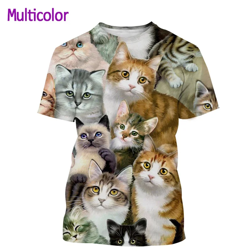 Men And Women Street Art Cool Short-Sleeved All-Match Tops Cat Latest 3D Printing T-shirt Fashion Casual Cute Harajuku Style