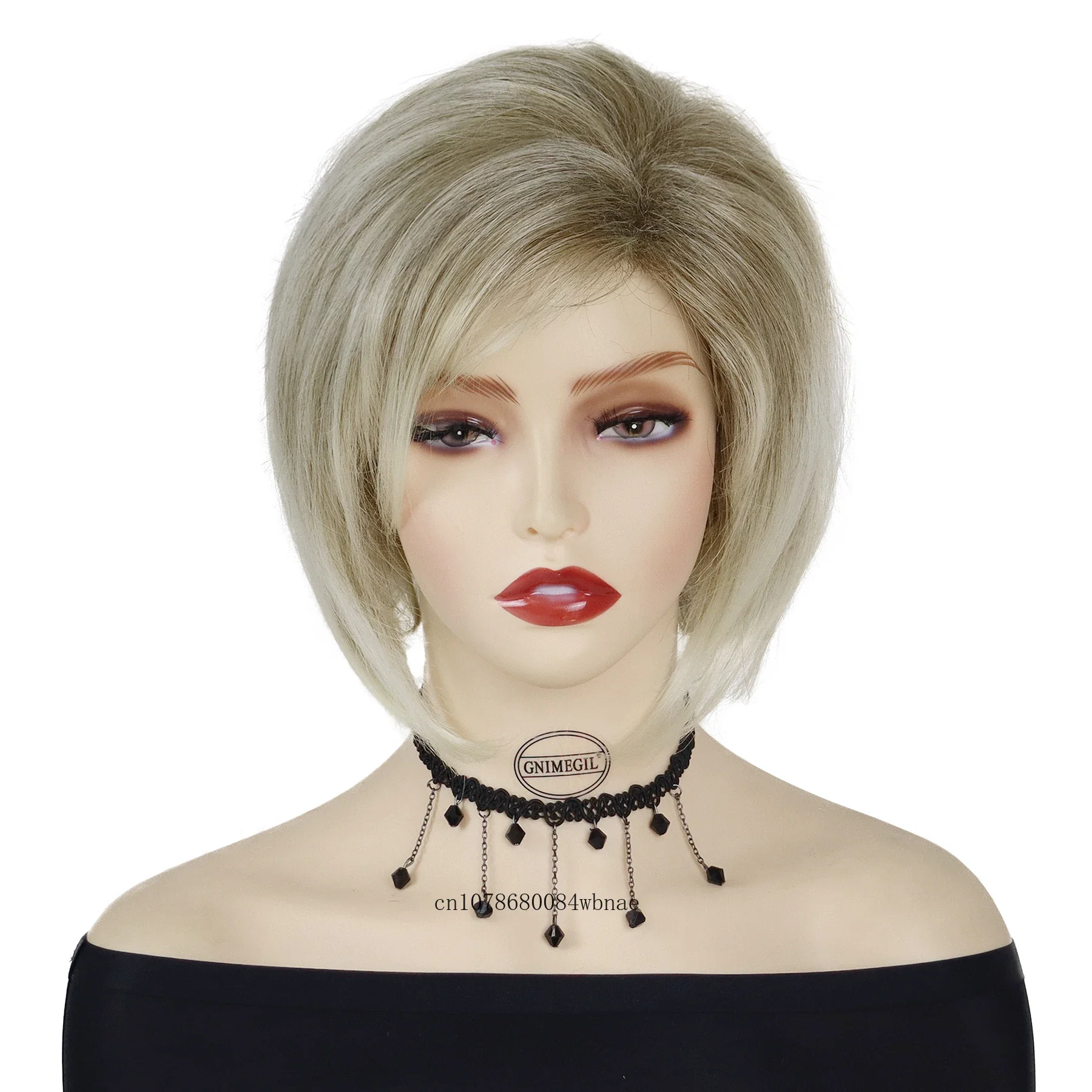 Fashion Women's Synthetic Cute Bob Wig for Women Short Straight Light Blonde Hair Wigs with Bangs Fancy Dress Party Daily Use