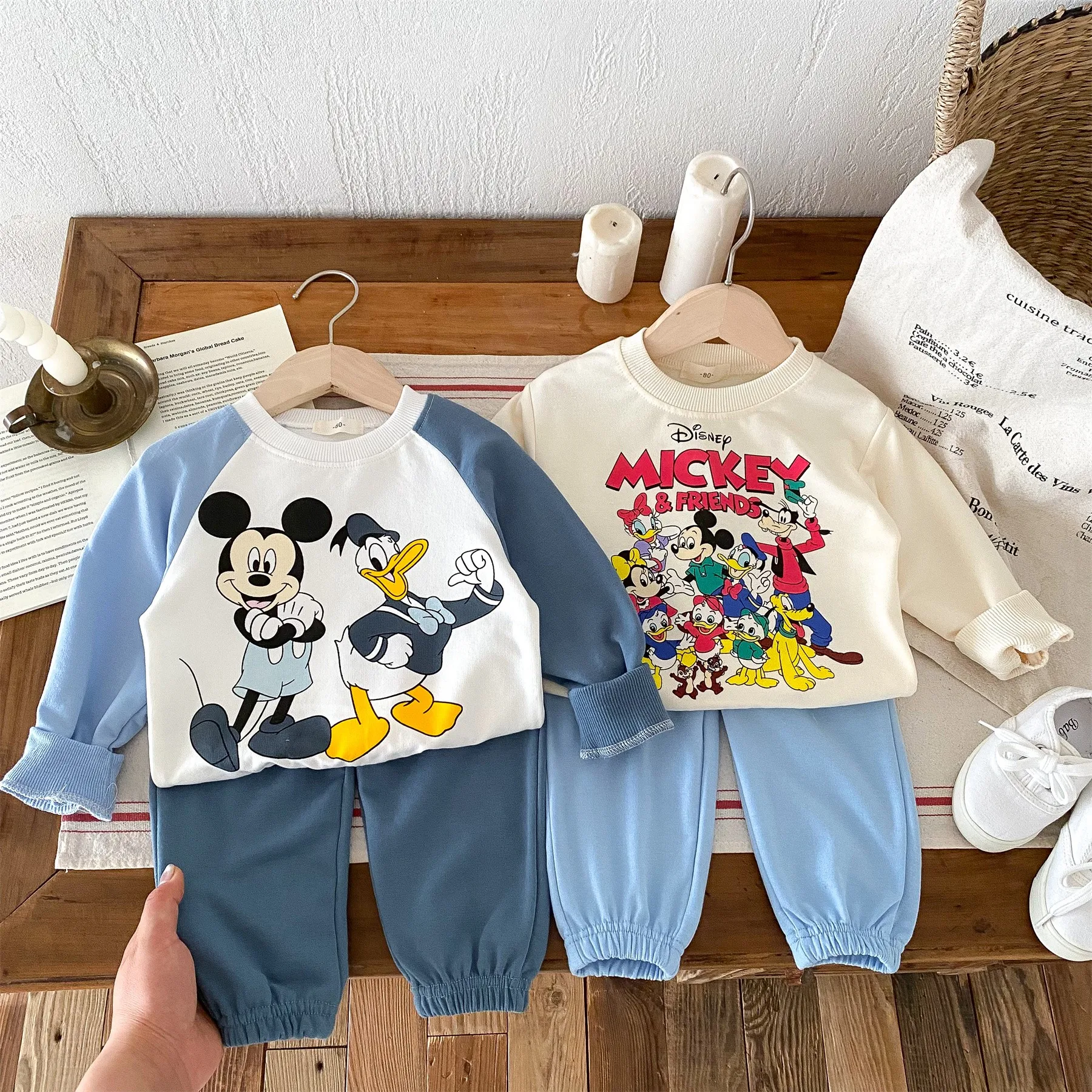 2024 Autumn New Children Sweatshirt Set Fashion Loose Casual Kids Tracksuit Long Sleeve Tops + Pants 2pc/set Kids Clothes Disney