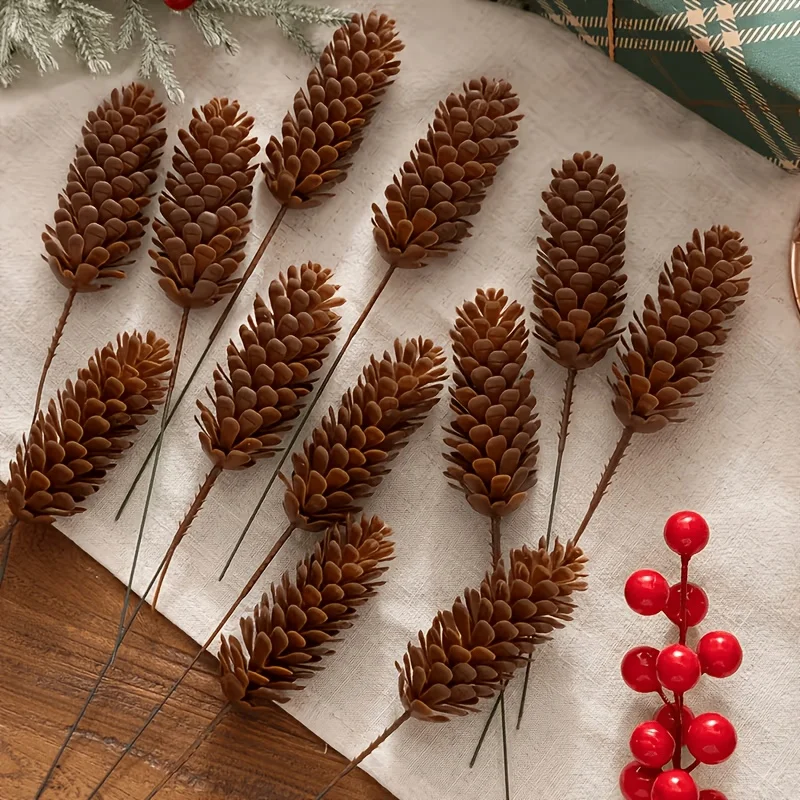 12 Stück künstliche Tannenzapfen aus PE, zum Basteln von Weihnachtskränzen und als Dekoration für Weihnachtsbäume, Tischdekoration, Fensterdekoration, Hochzeits- und Partydekoration, gemütliche Weihnachtsdekoration für – Detail 3