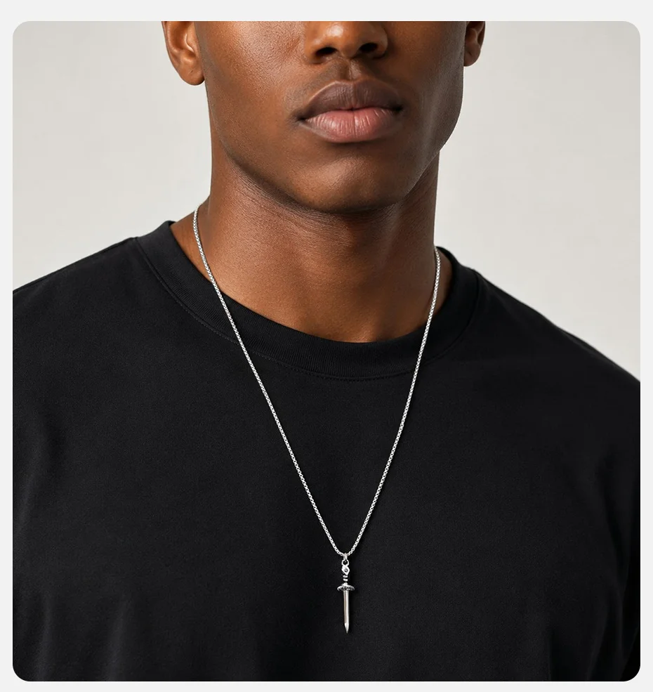 Vnox Herren Schwert-Kreuz Anhänger Halskette, Edelstahl Gothic Punk Hip Hop Kastenkette, Retro Schwertform Schmuck Geschenk für Männer – Detail 2