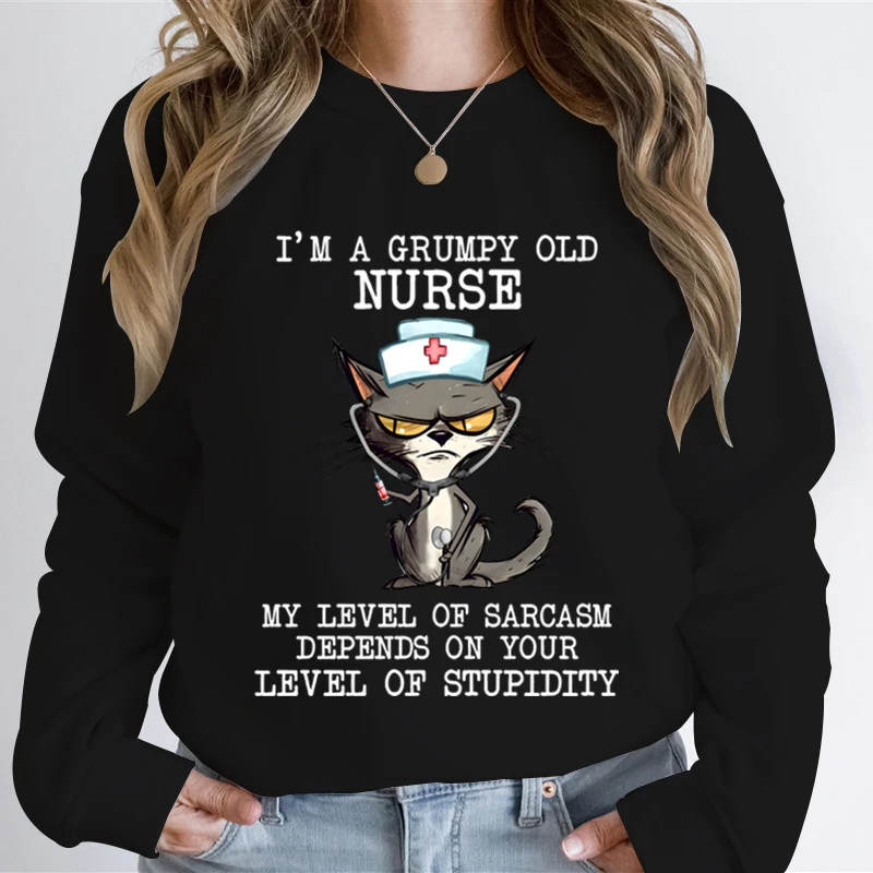 Nurse Cat Lovers Gifts Women Cartoon Sweatshirt Registered Nurse Classic Autumn Sweatshirt Cat Lover Nurse Fashion Casual Hoodie