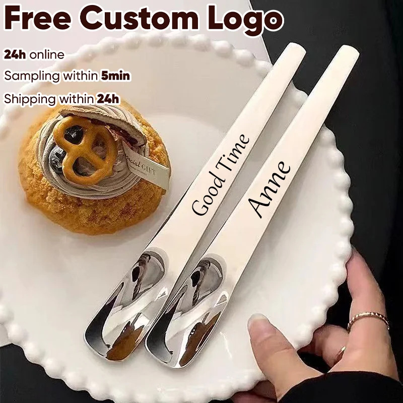 

Бесплатная персонализированная плоская кофейная ложка из нержавеющей стали, десертная ложка для мороженого, торта, кухонная посуда, мешалки для кофе, чайные ложки