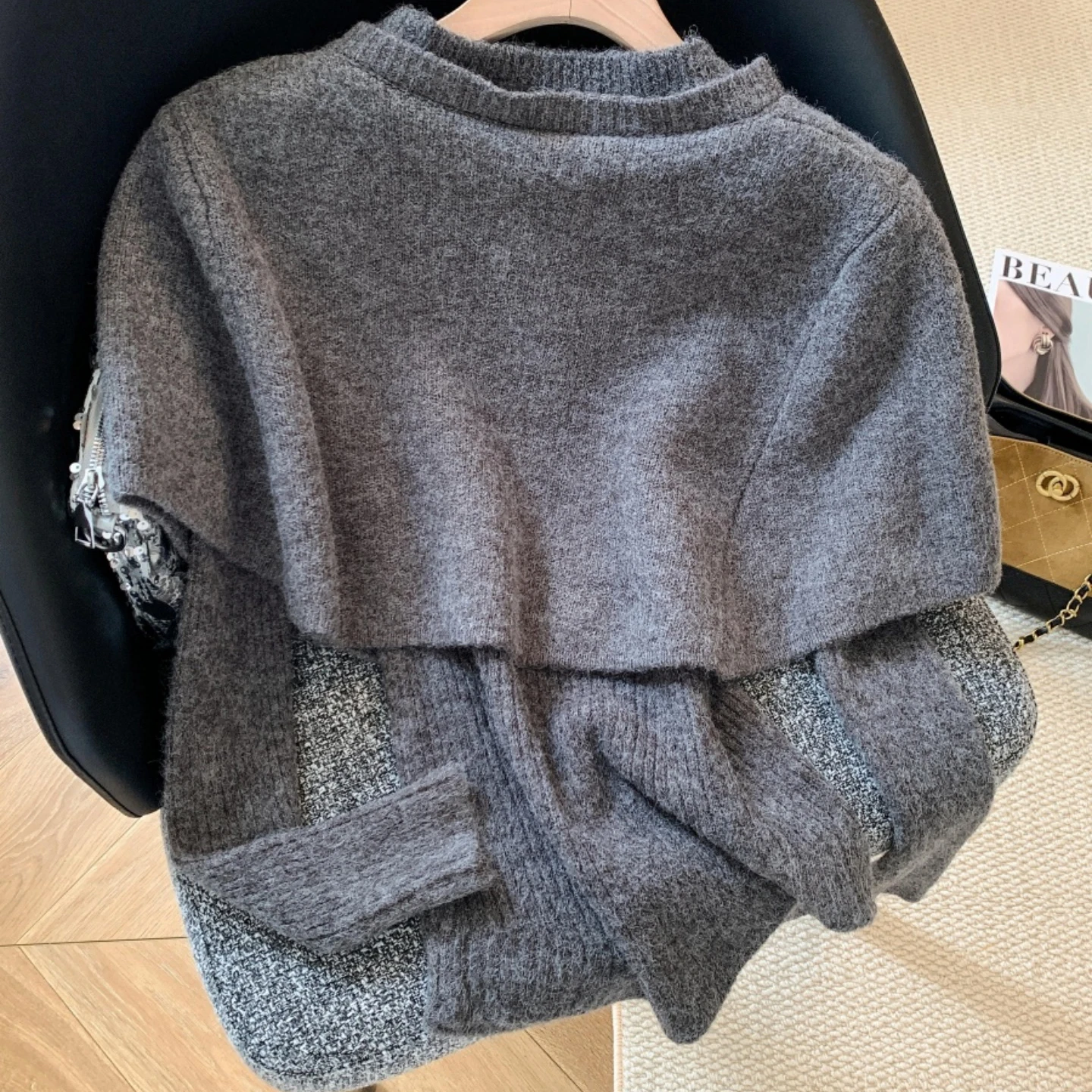 Sparkling Bow Sweater for Women Pullover Shoulder Shawl Top Two Piece Set Autumn Winter Sweet Chinese Style New Knitted Sweater