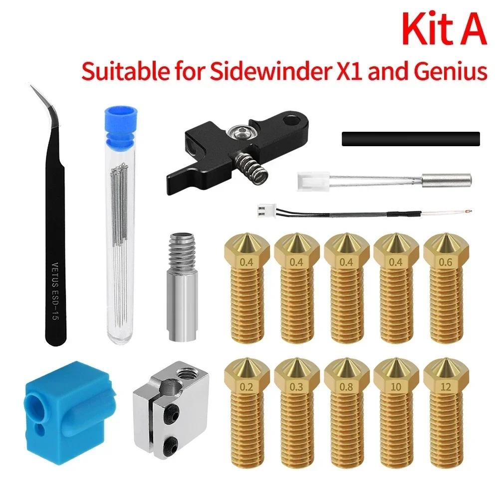 

Extruder Kit with Volcano Nozzles Silicone Sleeve Aluminum Block Handle Thermistor Throat for Artillery Sidewinder X1 Genius