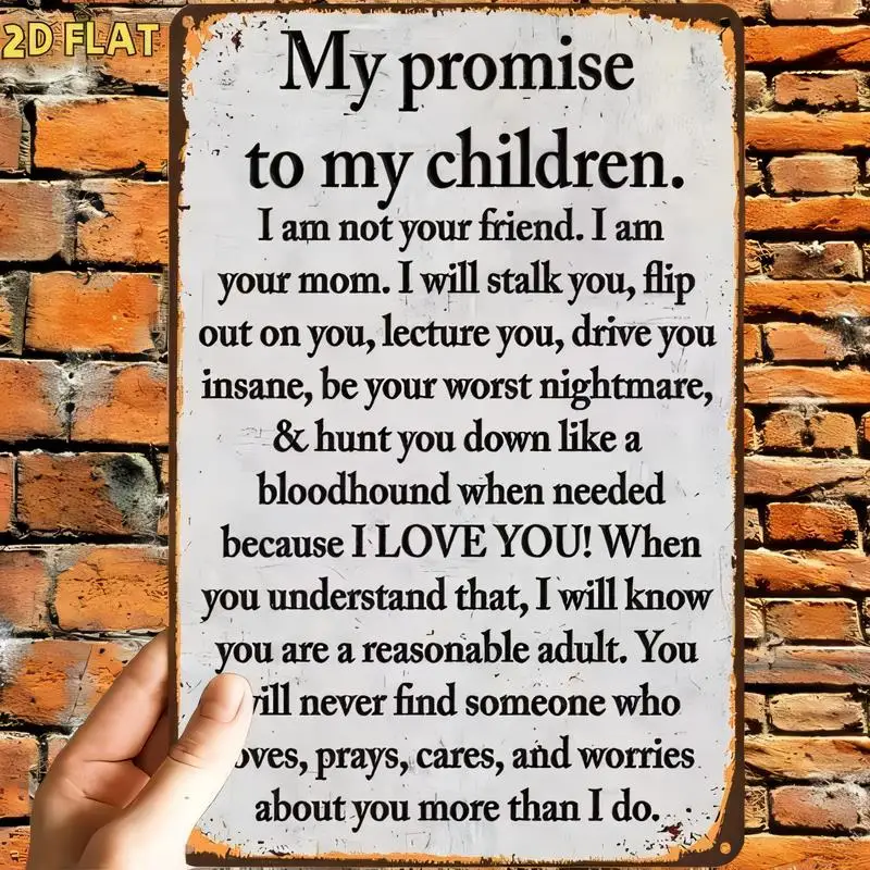 My Promise to My Children Vintage Metal Sign - Retro Distressed Design, Iron Material, Farmhouse Home Wall Decor, Family Accent
