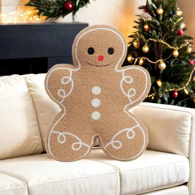 43cm Christmas Gingerbread Plush Pillow Cushion,Biscuit Man Doll Christmas Plush Stuffed Pillow Gingerbread Man Home Decor Gift