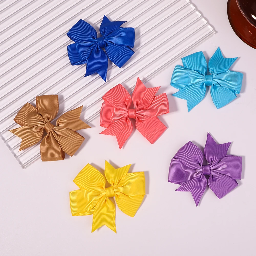 10ชิ้น/ล็อตน่ารักสีผม Bows กับคลิปสำหรับเด็กผู้หญิง Grosgrain ริบบิ้นผมคลิป Barrettes Headwear อุปกรณ์เสริมผม