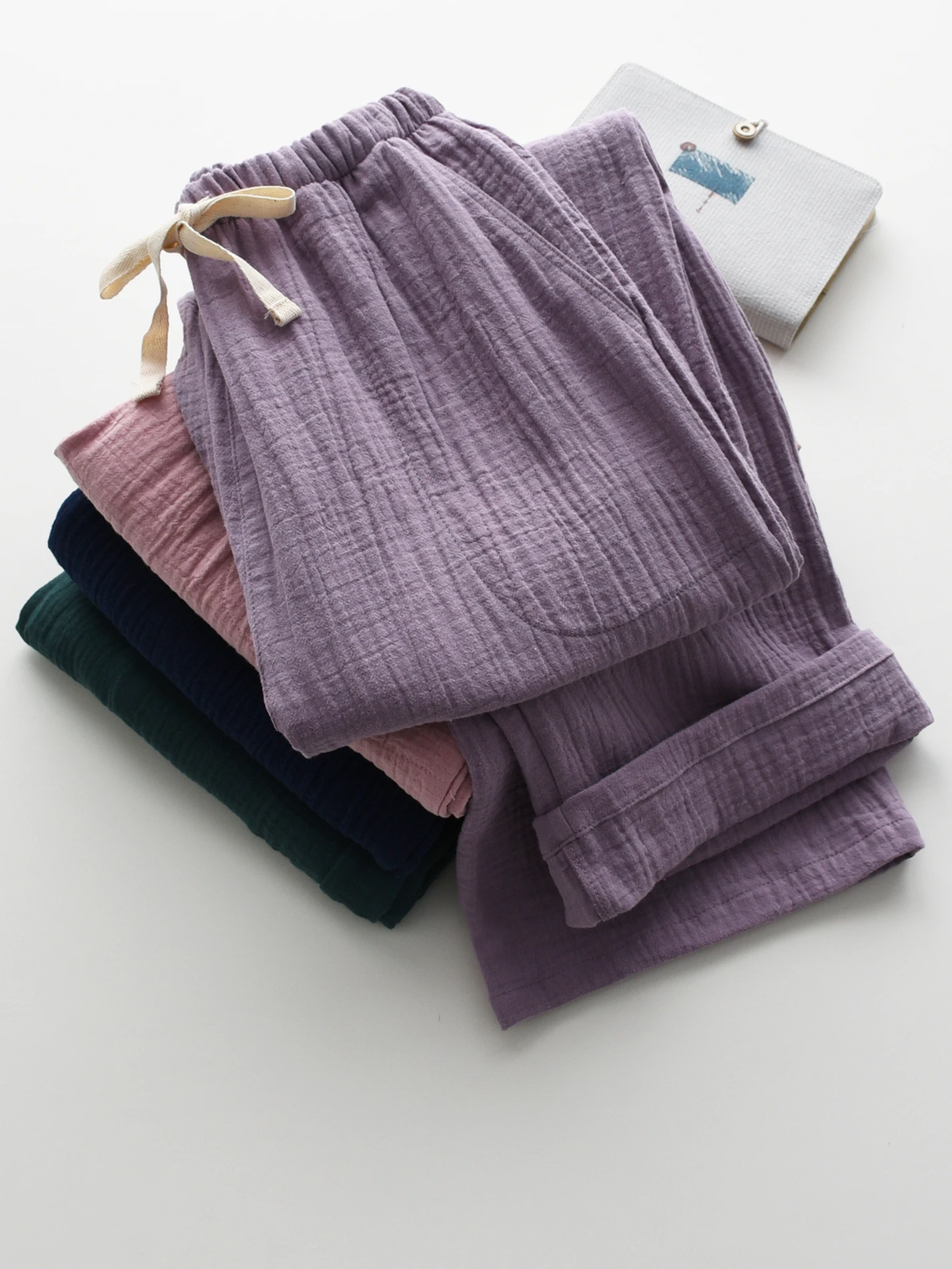 Loose Comfortable Cotton Sleepwear Pants Men Women Spring Summer Thin Double Layer Gauze Home Leisure Long Trousers Couple