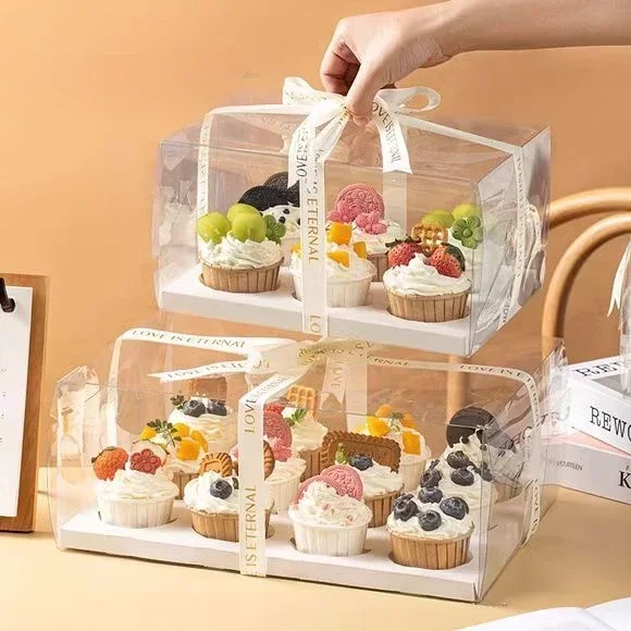 

10 Sets of Cupcake Packaging Boxes 2/4/612 Hole Transparent Plastic Pastry Box Pastry Birthday Party Dessert Decoration Supplies