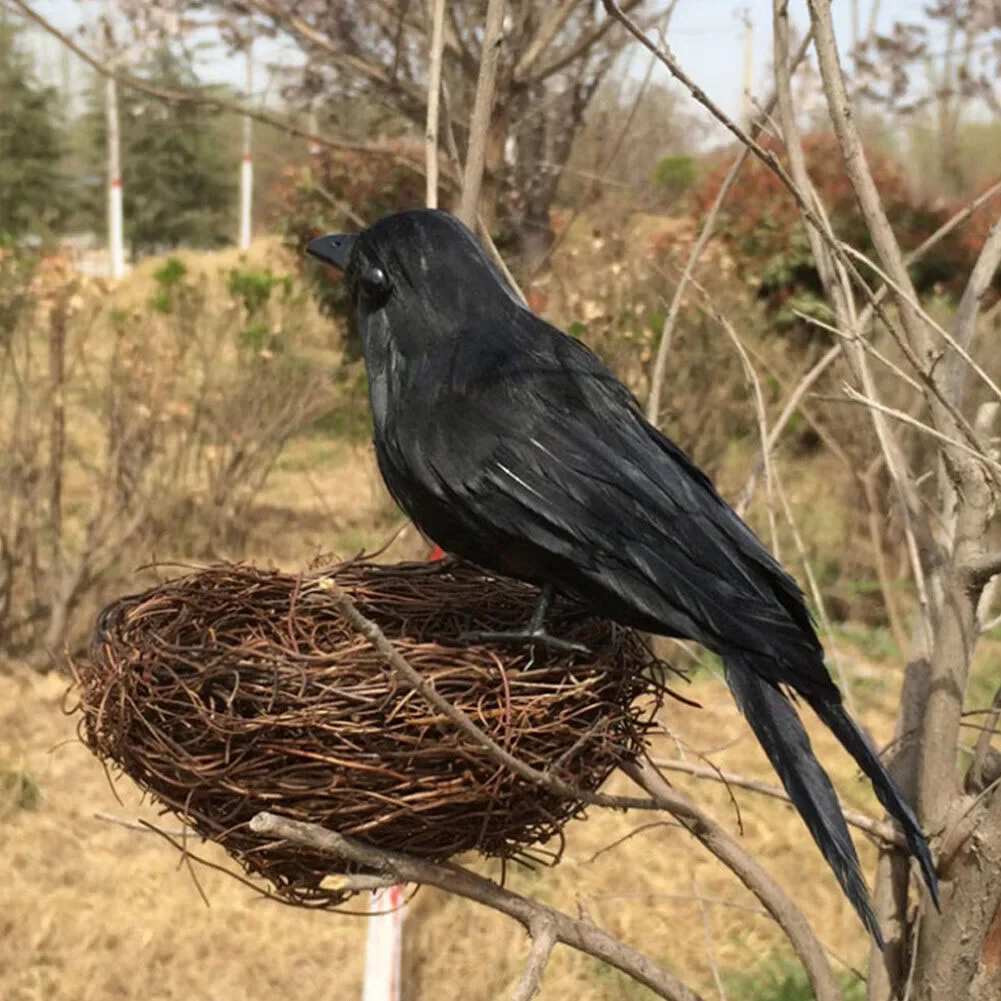 Halloween Decor Artificial Crow Halloween Hunting Decor Lifesize Black Raven Movie Prop for Horror Themed Parties 2PCS