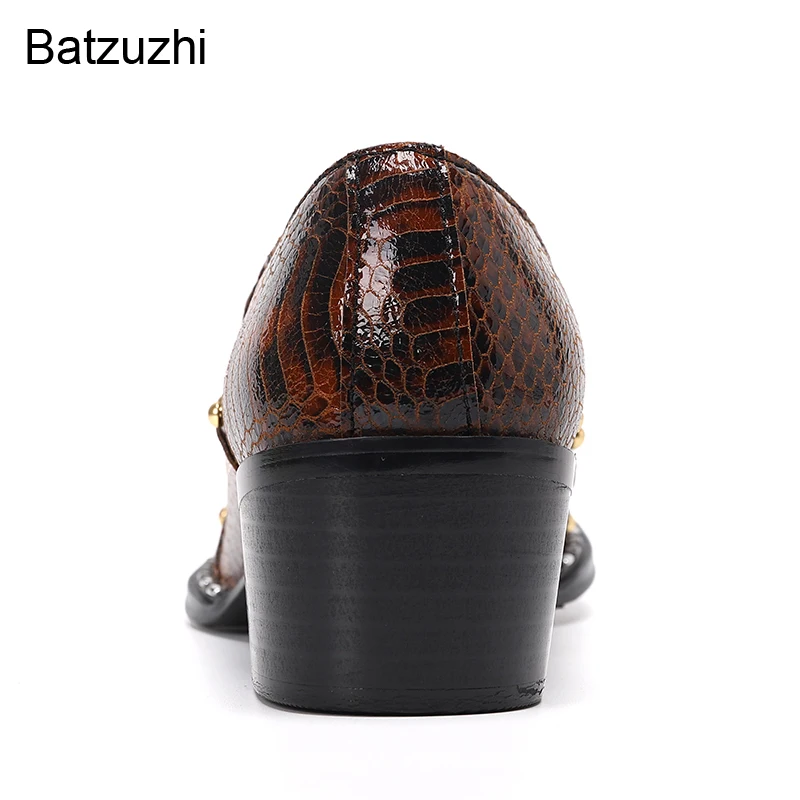 Batzuzhi Men\'s Shoes Italian Style Pointed Metal Toe Leather Dress Shoes Men Slip on Oxfords Shoes for Men\'s Party and Wedding