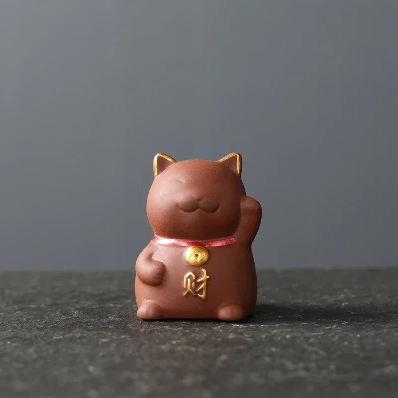 NLSLAISI 1 PCS Yixing Purple Clay Small Tea Pet Lucky Cat Figurine Ornament Boutique Tea Accessories Crafts Home Tea Decoration