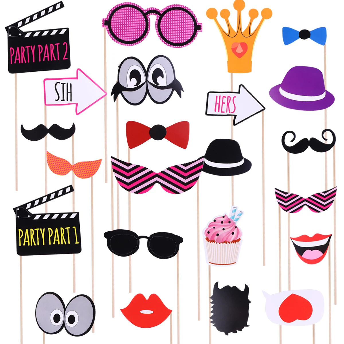 

22pcs Red Lip Beard Photo Props Wedding Party Accessories Selfie Sticks Handheld Booth Dowel Sticker Photo Prop Set