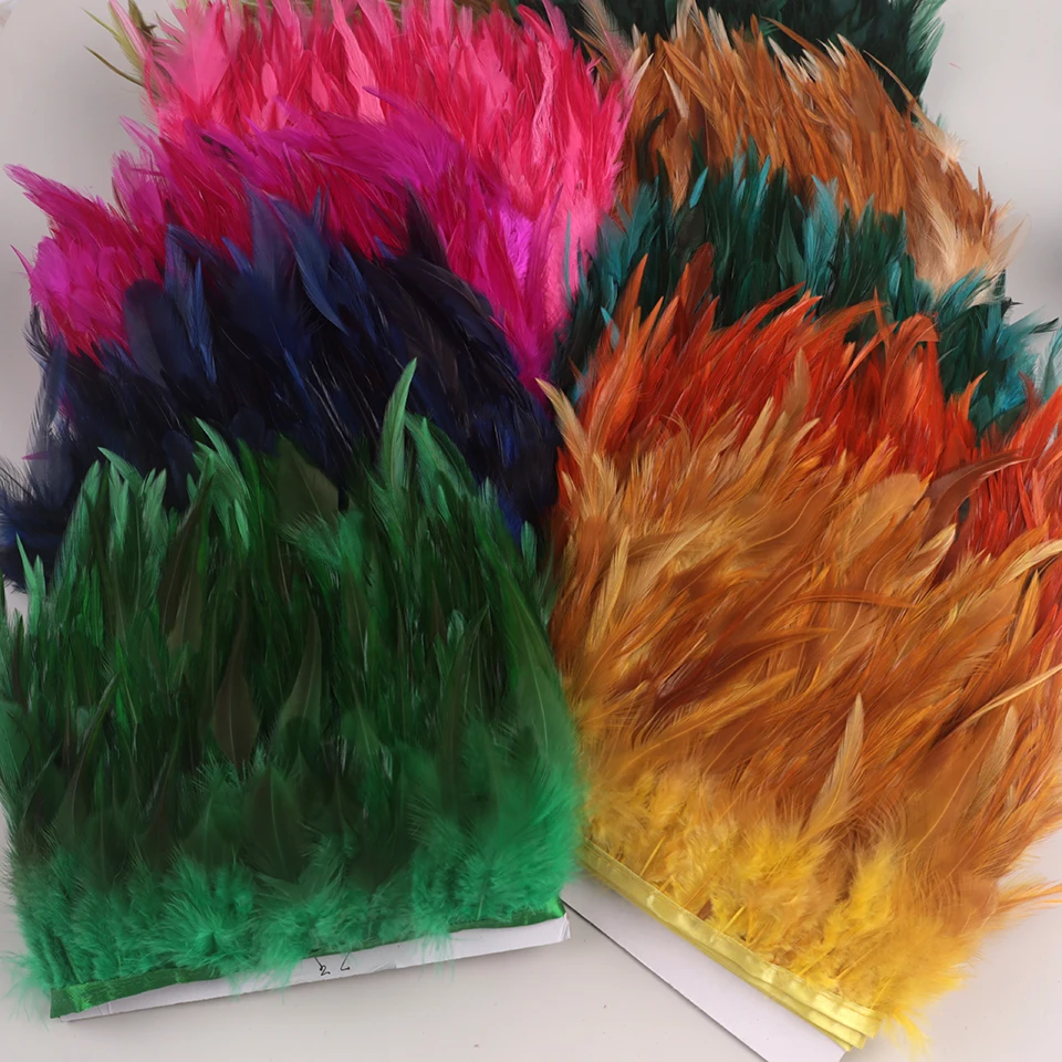 10Meters Saddle Hackle Feathers Sewing Fringe Trim for Crafts Dress Decoration Free Natural Rooster Feather Chicken Feather