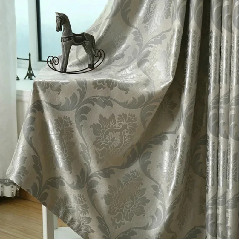 

DZQ Silive Gray Jacqard Pattern Bedroom Curtains Living Dinding Room Eueropen Large Window Curtain Luxury Suede Curtains