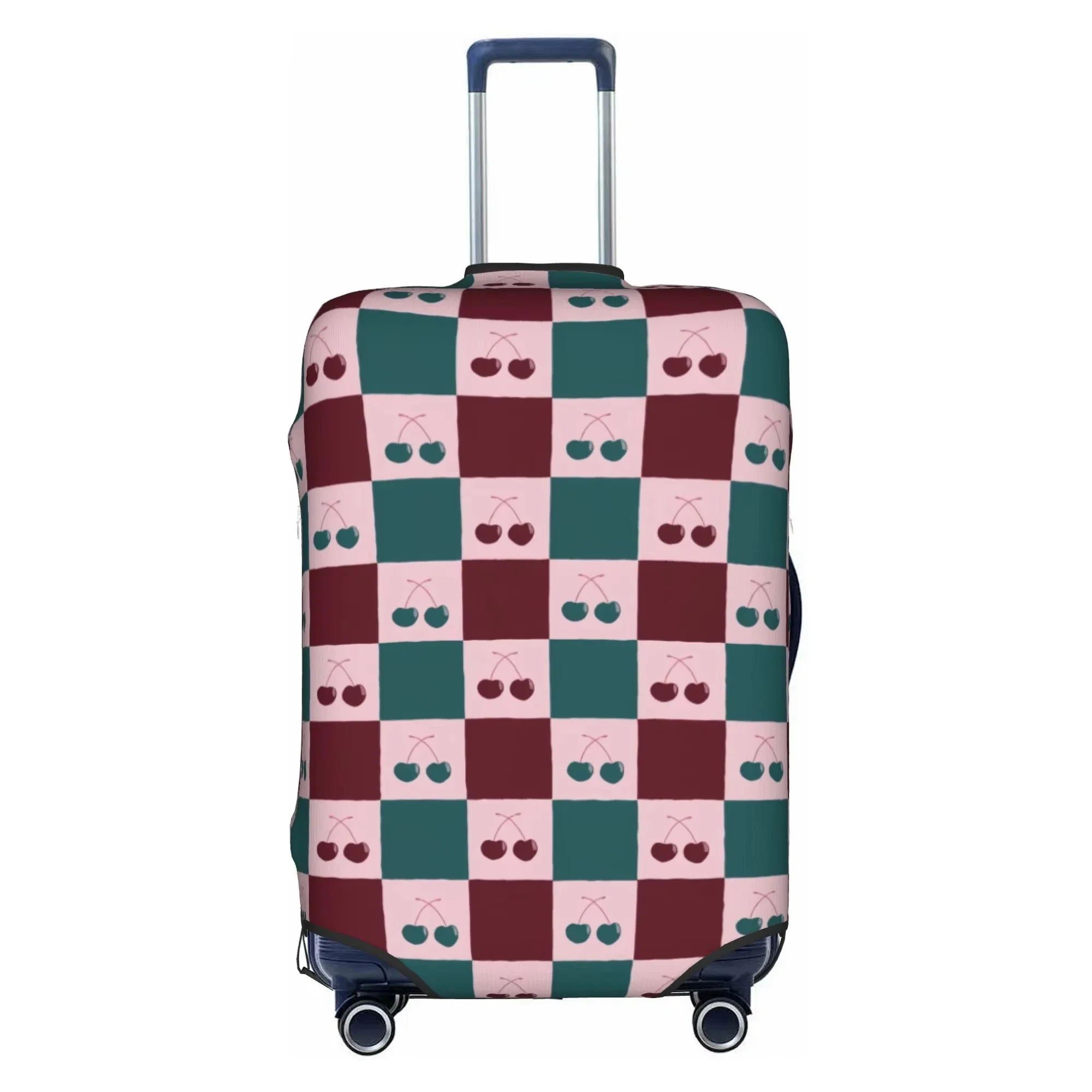 Cherry Floral Blue Plaid Print Luggage Cover Elastic Suitcase Protector Dustproof Anti Scratch Travel