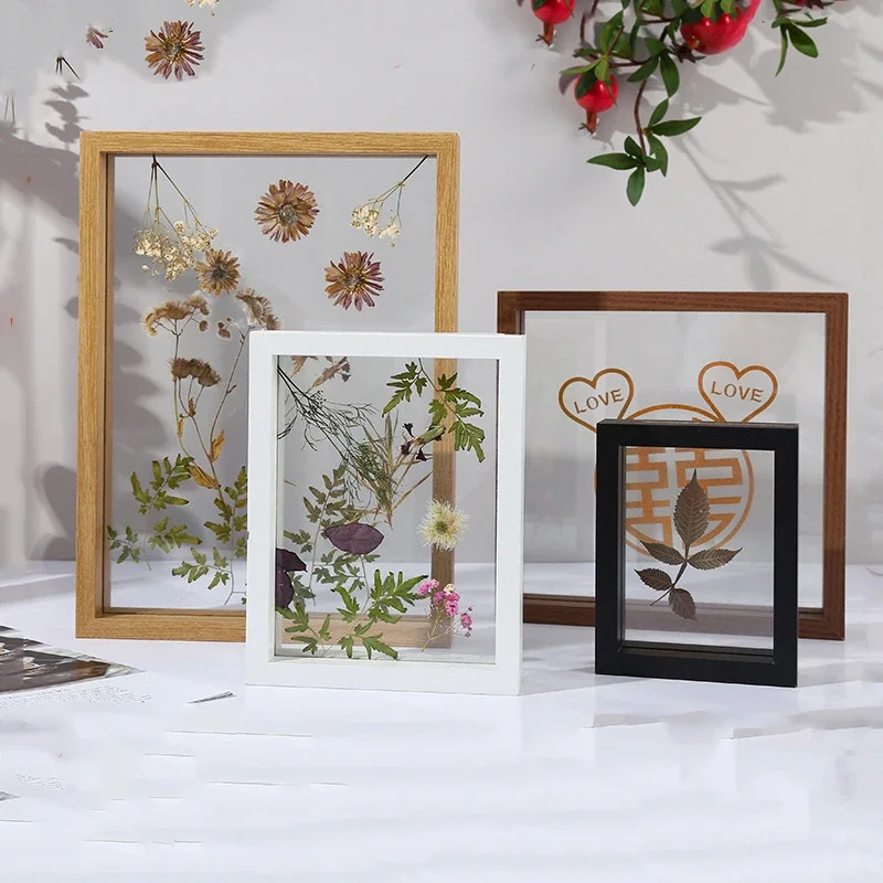 Double-Sided Transparent Wooden Photo Frame - Creative Specimen Display Frame for Minimalist Decor or Tabletop Use