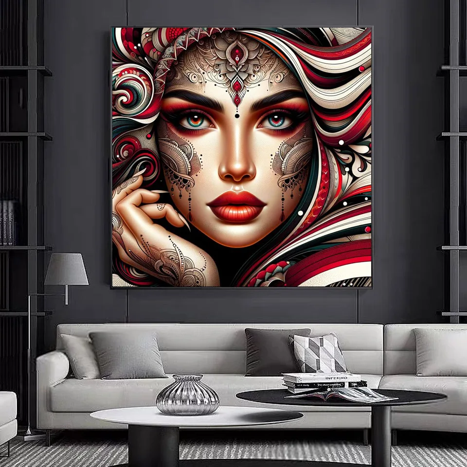 5d Diy Diamond Painting New 2025 Woman Red Rose Diamond Mosiac Home Decor Gothic Tattoo Girl Portrait Embroidery Wall Art Gift