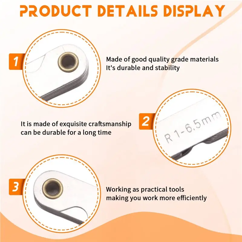 A93Z Radius Gauge Set,4Pcs Stainless Steel Radius Fillet Gauge Measuring Tool (R0.3-1.5/ R1-6.5/ R7-14.5/ R15-25)