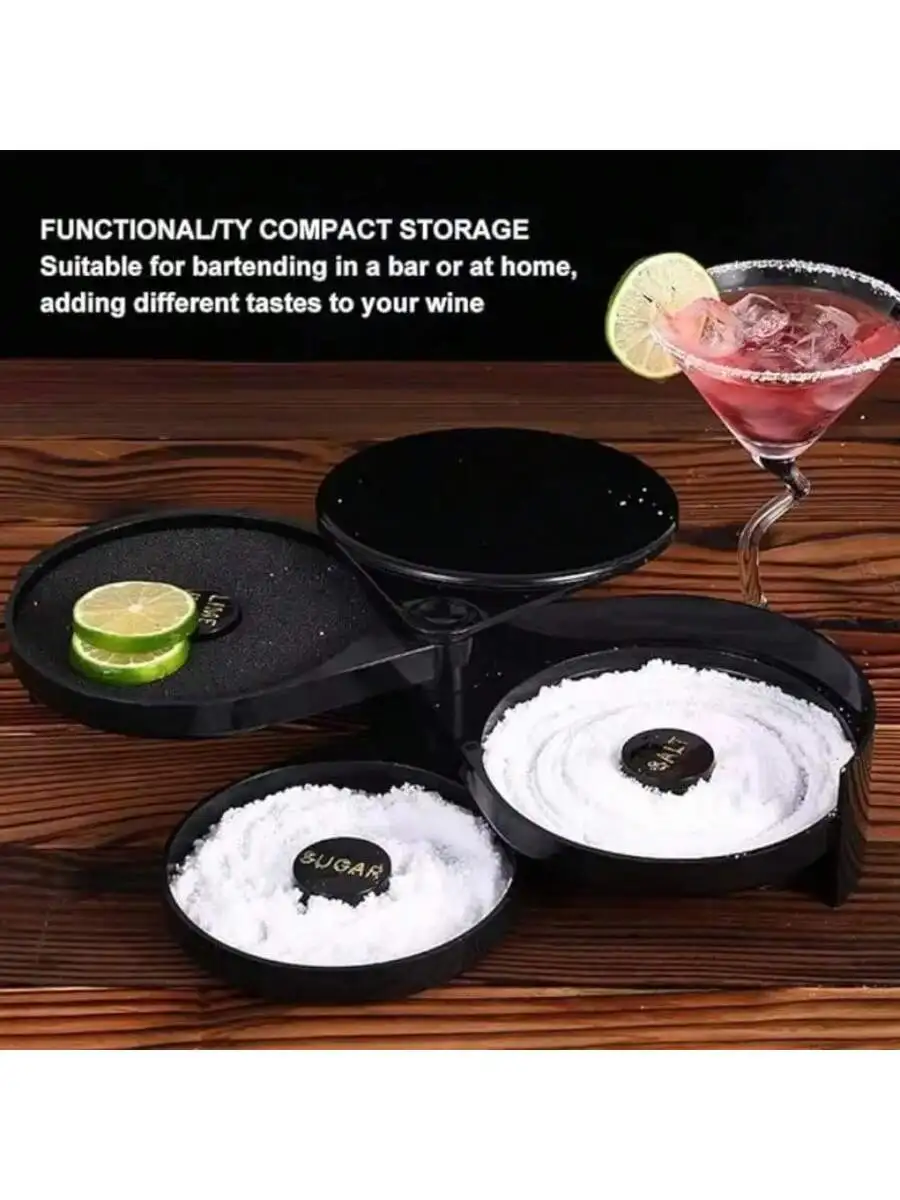 صندوق توابل الكوكتيل الدوار ABS مكون من 3 طبقات، ملحقات النبيذ البار، صندوق الملح والسكر المختلط، صندوق أدوات خلاط نادل البار