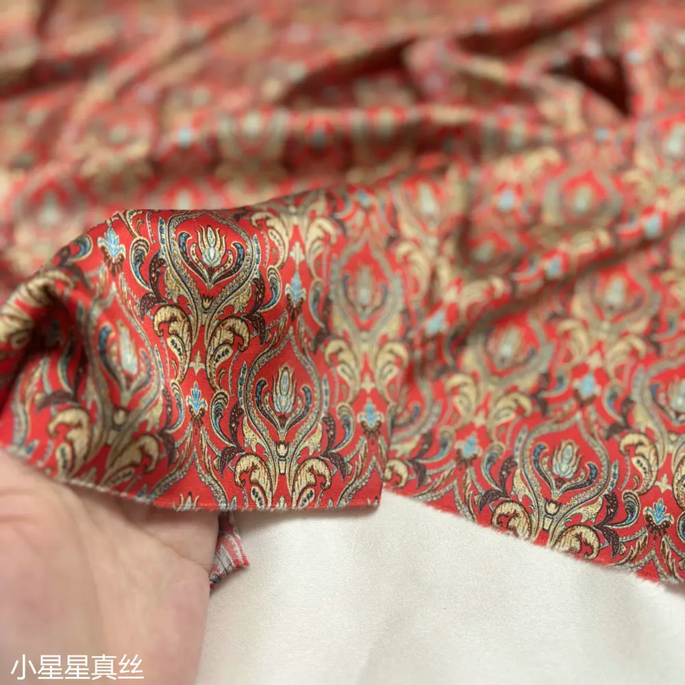 Red Festive 19 Momme Silk Crepe Satin Fabric Silkworm Silk Satin Fabric Stretch Satin Cheongsam Dress Summer