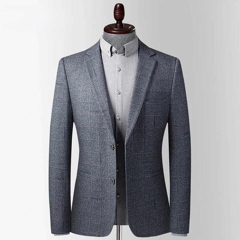 

New 2023 Autumn Winter Plaid Blazer Jacket Slim Fit Outwear Casual High Quality Young Men Korean Style Suit
