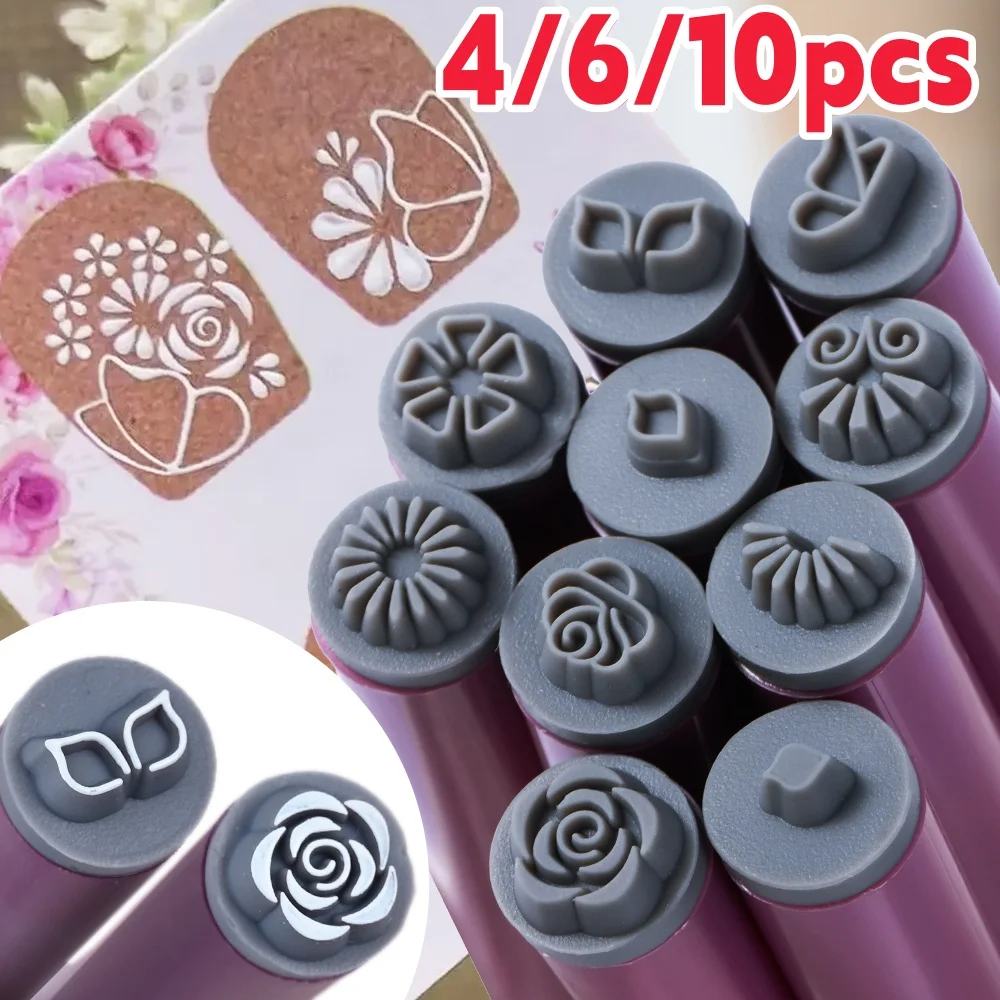 4/6/10Pcs Silicone Nail Art Stamp Pen Set Daisy Leaf/Flower/Butterfly Stamping Dotting Tools Easy to Use Nail Stamper Pen Kit