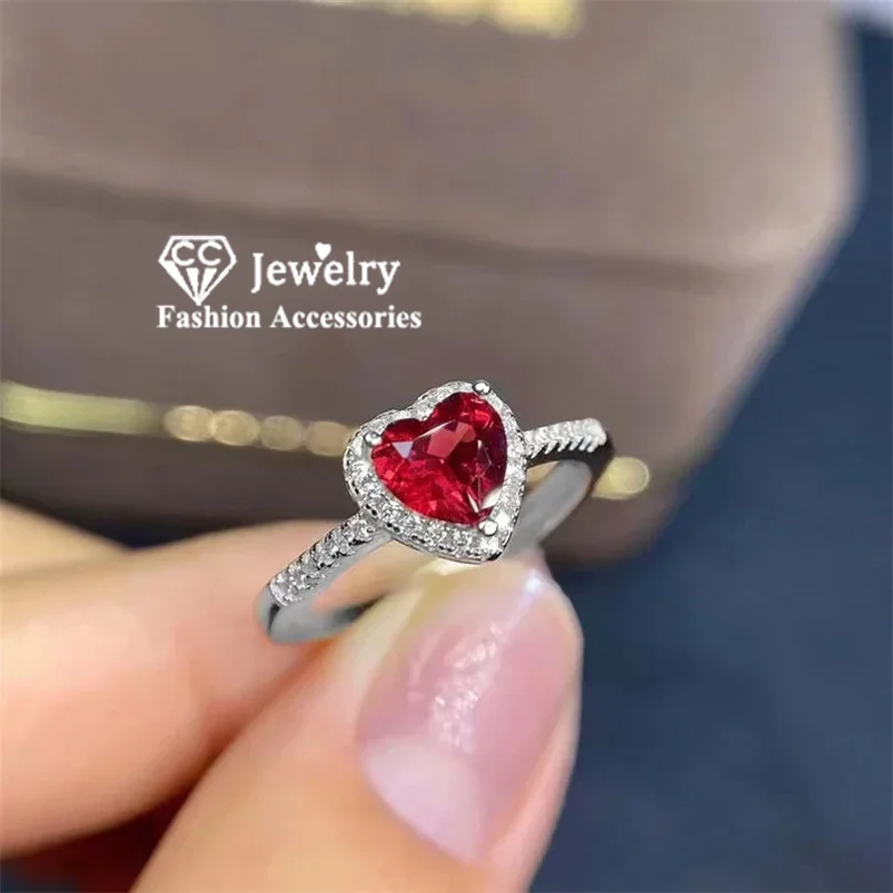 CC Heart Rings for Women 7*7mm Red Cubic Zircon Love Fine Jewelry White Gold Plated Wedding Engagement Accessories  CC829