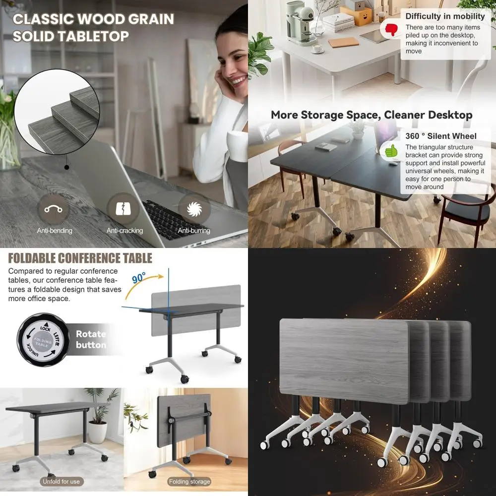 

Gray 4-Pack 55.1 Folding Conference Tables for Seminars, Training, and Home Office Use with Wheels