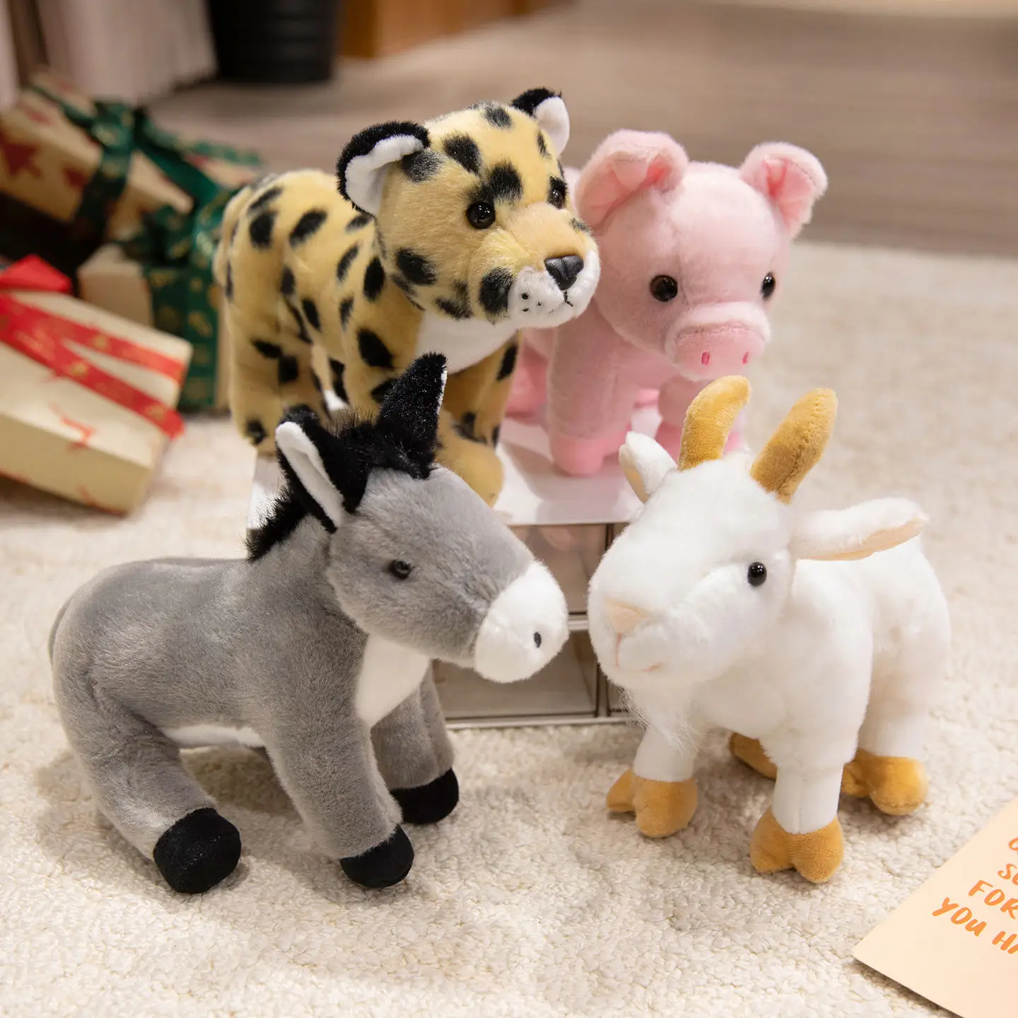 Simulación de León, caballo, cerdo, oveja, tigre y ciervo, juguete de peluche, Animal de dibujos animados suave, muñeco de peluche Kawaii, almohada para siesta, regalo de Navidad para amigos