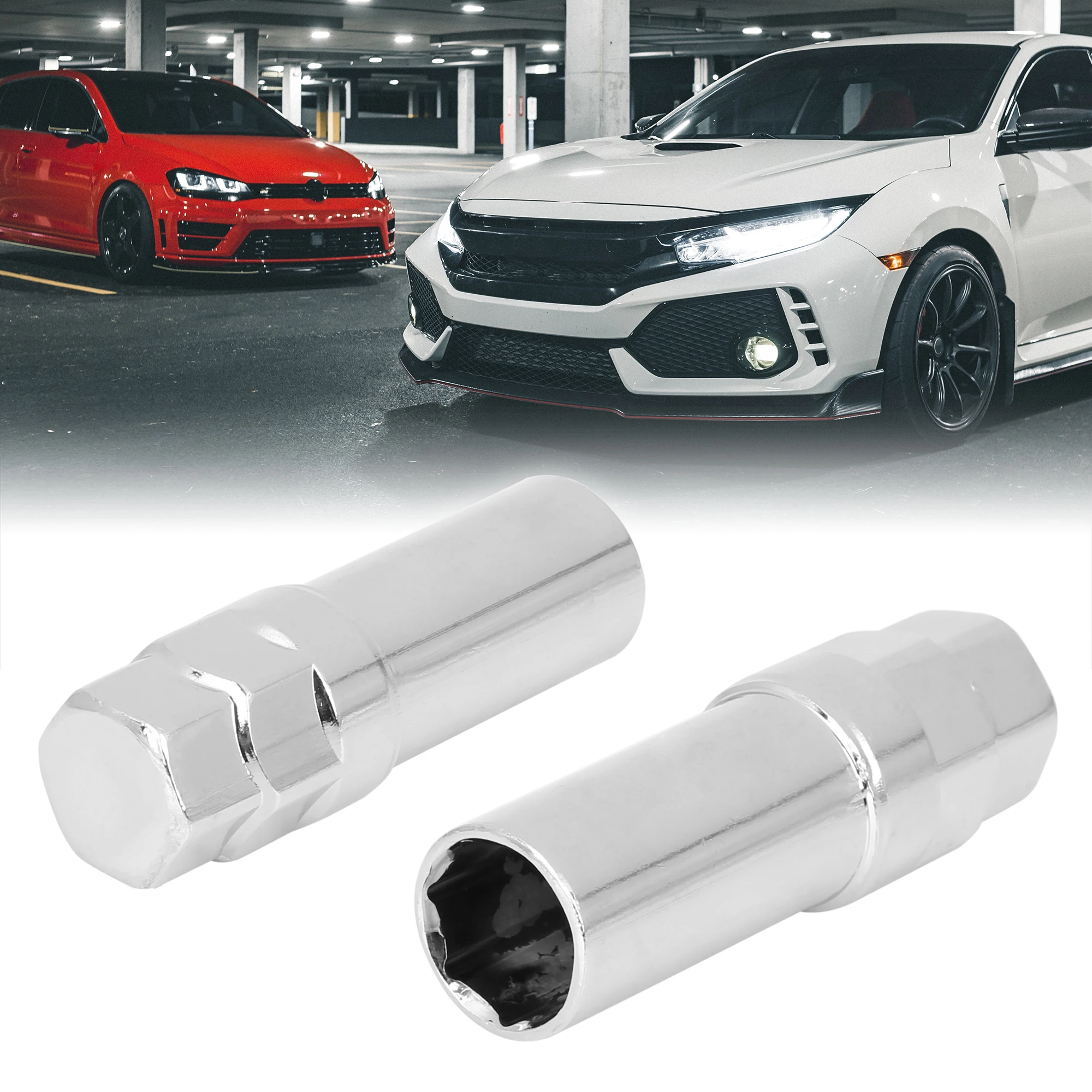 UXCELL 2 Pcs Chrome 7 Spline Wheel Lug Nut Drive Tuner Key Tool Lock 16mm Vehicle Lug Nut Key Auto Replacement Parts