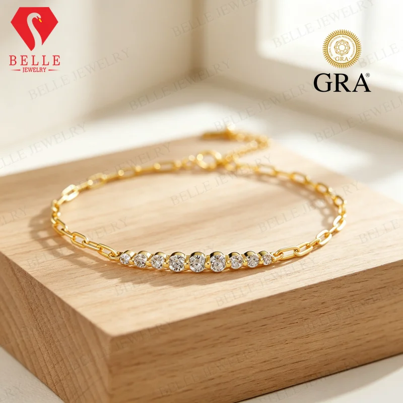 Moissanite Bracelet 3mm D Color VVS1 GRA Certified 925 Sterling Silver Factory Direct Hypoallergenic Commute Wear Fine Jewelry