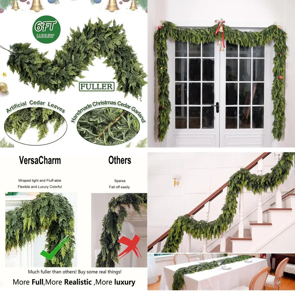 

Realistic Cedar Christmas Garlands, 6 Feet Extra Full, for Mantle, Table, Stairs, Railing, Fireplace - Indoor/Outdoor Holiday De
