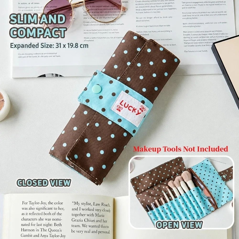 Polka Dot Makeup Brush Storage Bag 10 Slots Multipurpose Makeup Tool Bag Large Capacity Portable Makeup Bag
