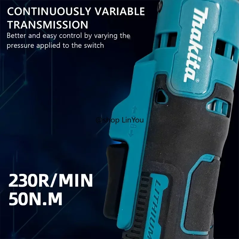 Makita-llave de ángulo recto con trinquete sin escobillas, controlador inalámbrico, llave eléctrica multifunción de velocidad Variable, herramientas eléctricas LED, 18V