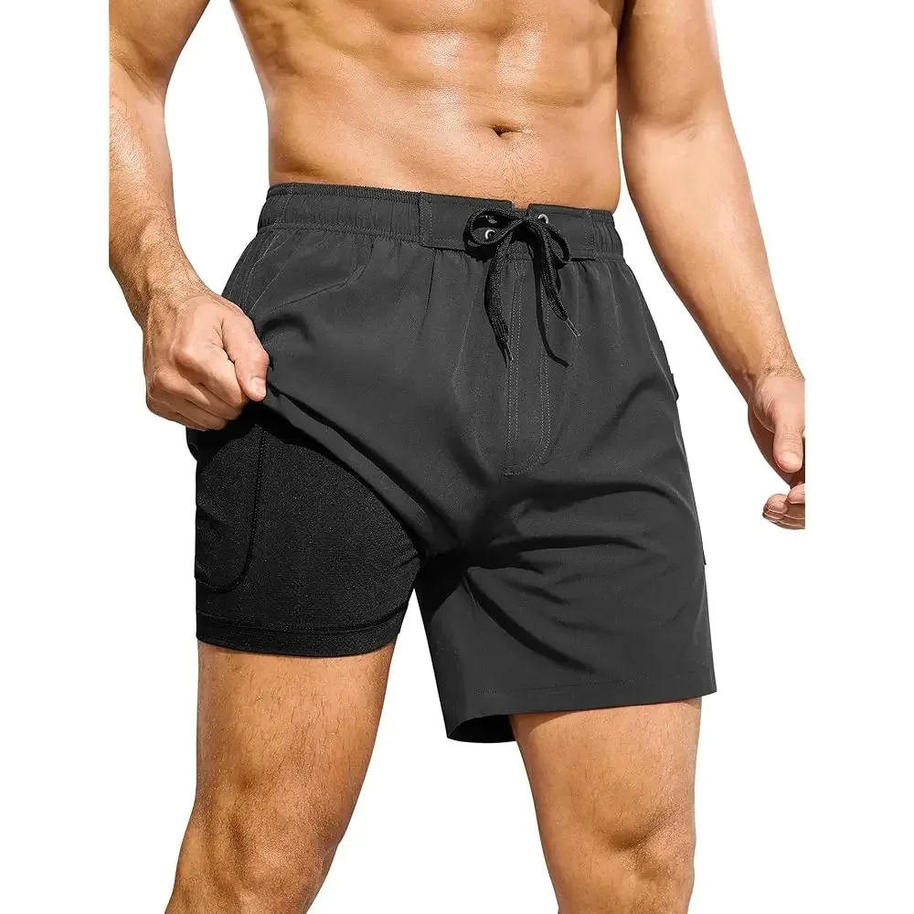 

Mens Swim Trunks 6\ Quick Dry Bathing Suit Beach Swimming Shorts with Compression Liner and Zipper Pockets
