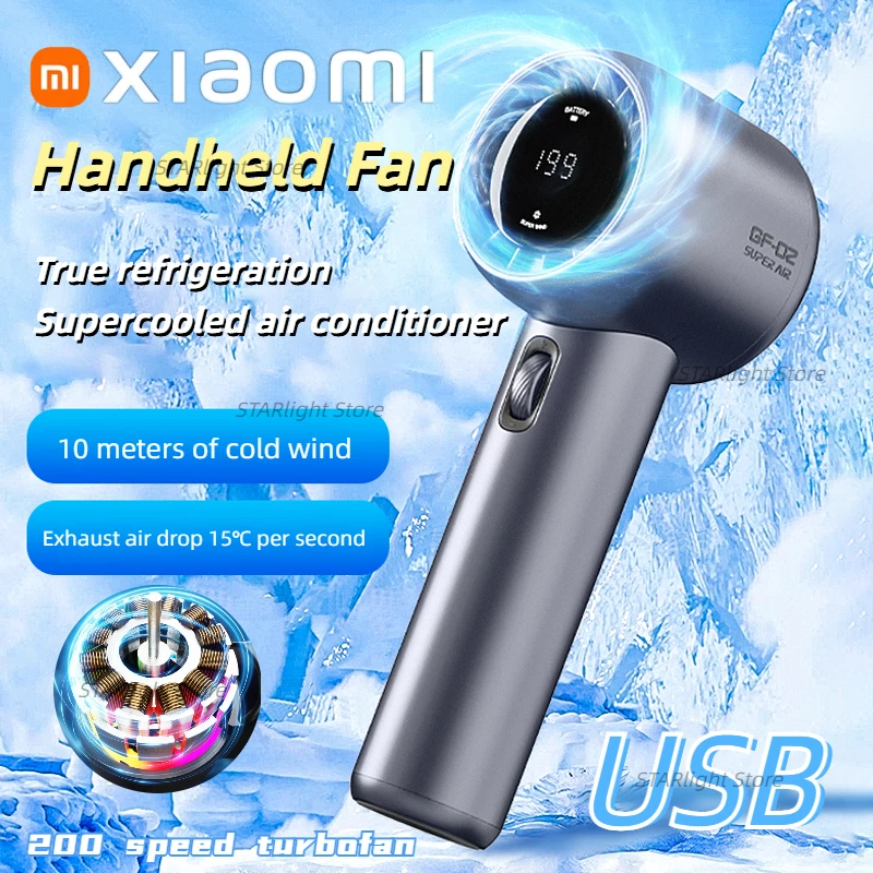 Xiaomi Mijia 200 velocidades de viento ajustable de alta velocidad portátil Turbofan de mano USB recargable Mini ventilador batería de larga duración