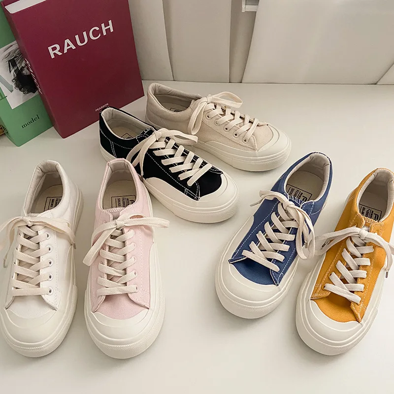 2022 New Ins All-match Low-top Canvas Shoes Female Korean Version Fashion Retro Style Sneakers Student Cloth Shoes Trend