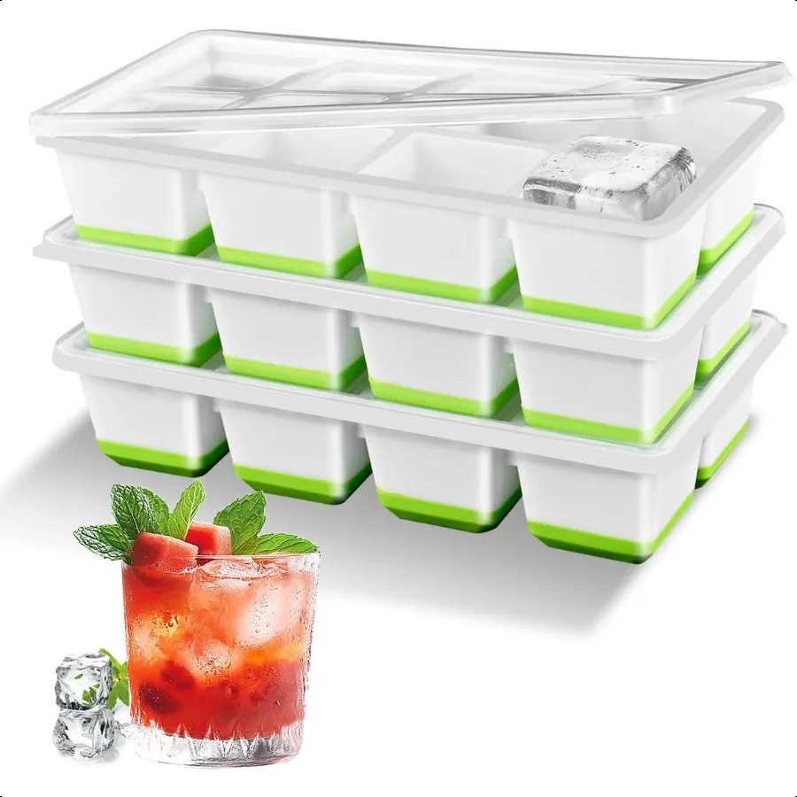 

Ice Cube Tray with Lid 3Pack Upgraded Large Silicone Ice Cube Tray with BPAFree Removable Lids Easy Release Ice Mold for Cockta