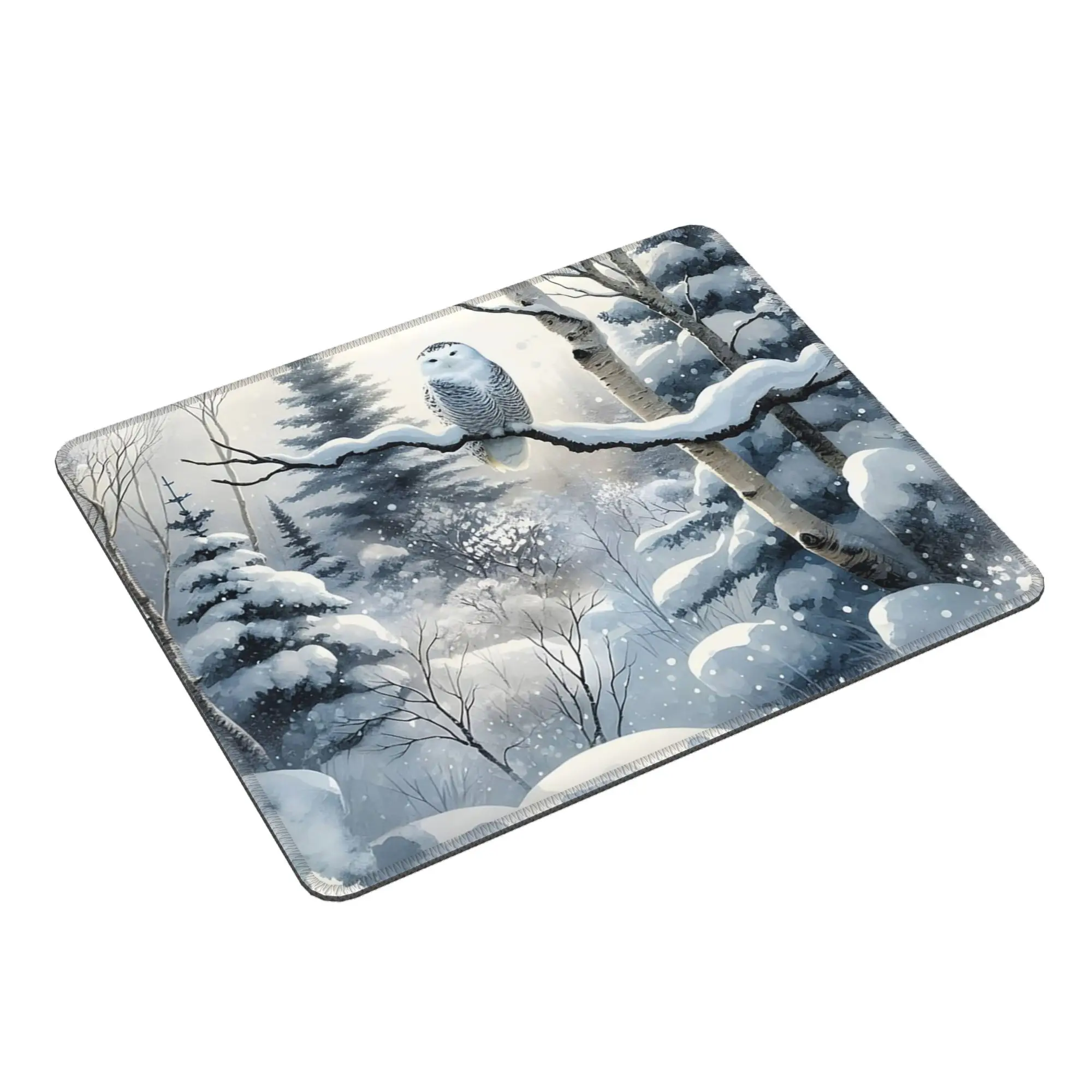 White Owl On Snow Covered Branches Mouse Pad Computer Keyboard Mouse Mat Gaming PC Laptop Desk Mat Office Accessories Table Mats