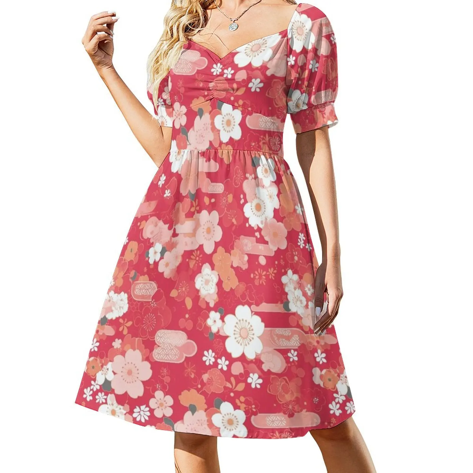 

Pink Japanese Kimono Motif Seamless Short-Sleeved Dress Woman clothes dresses for official occasions evening dress