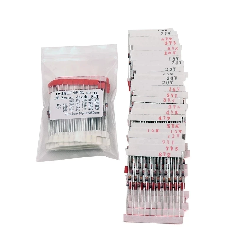 1W Zener Diode Package Component Package 1N47 Series DO-41 3V-33V 10 pcs each of 25 commonly used types