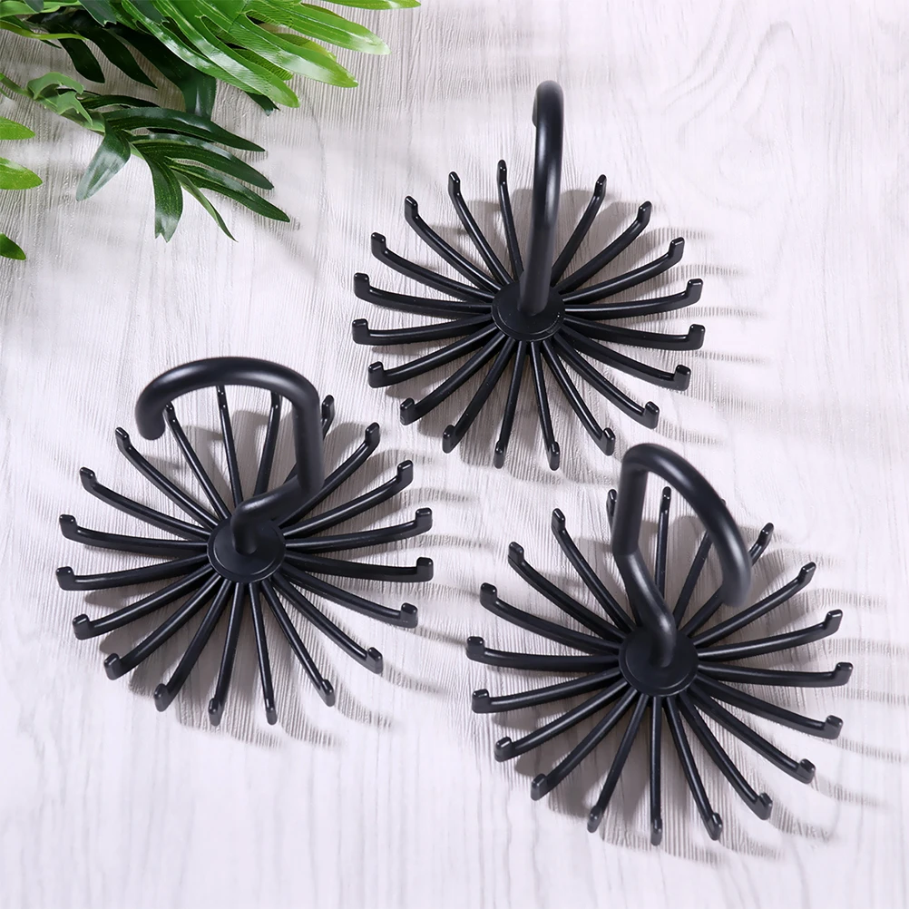 

6pcs Tie Rack Hangers Rotating Non-slip Organizer Black Plastic Material Closet Space Saving Great Gift