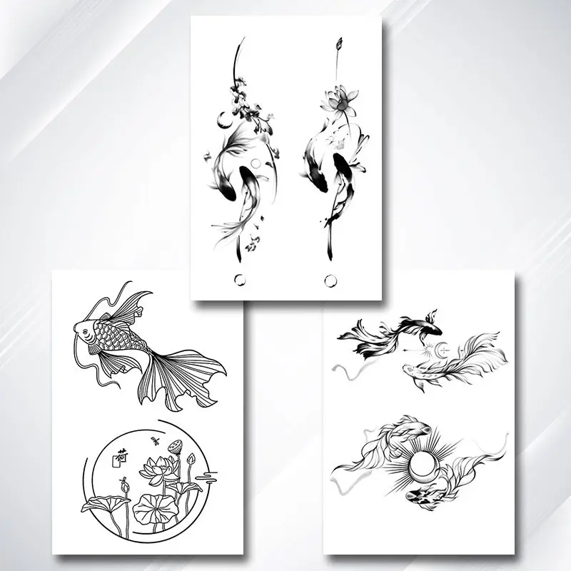 Herbal Koi Fish Tattoo Stickers for Women Man Arm Art Temporary Tattoos Waterproof Fake Tattoo Lasting Goldfish Tattoo Sticker