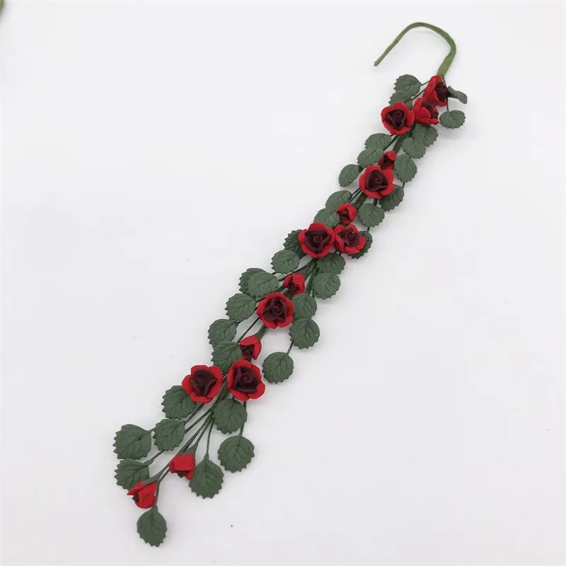 3PCS 1:12 Dollhouse Mini Rose Flower Garland - Artificial Plant Floral Model Accessory for Miniature House Decor DIY Craft