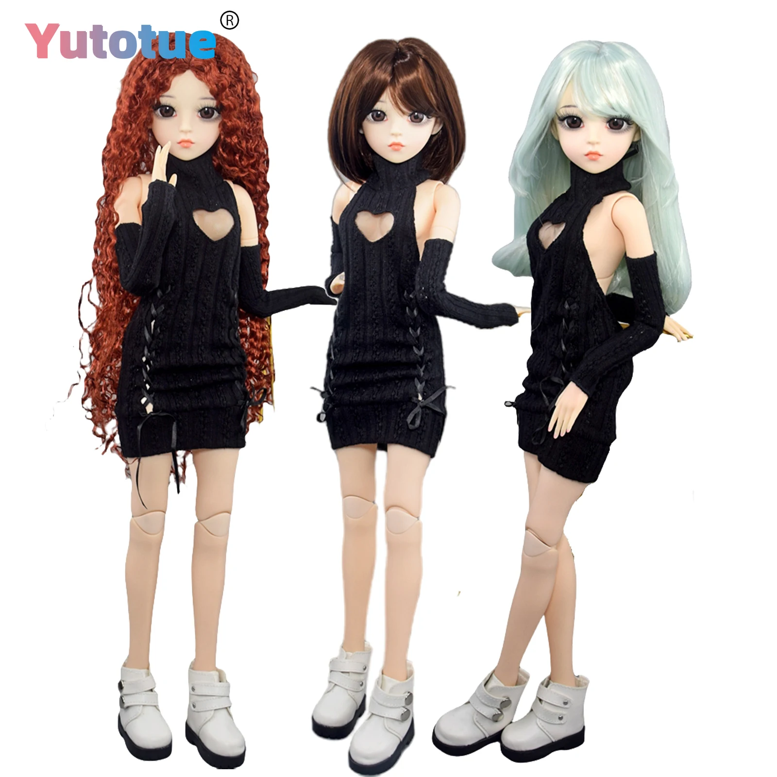 

YUTOTUE 60 см, кукла для девочек, игрушка, механический макияж, 18 суставов, тело черного цвета, свитер, модельные туфли, парики, полный набор игрушек