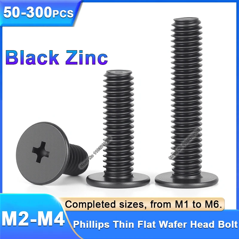 

CM Cross Phillips Ultra Thin Low Flat Wafer Head Screw M2 M2.5 M3 M4 Laptop Compute Bolt Ultrathin Wafer Flat Head Screws Black