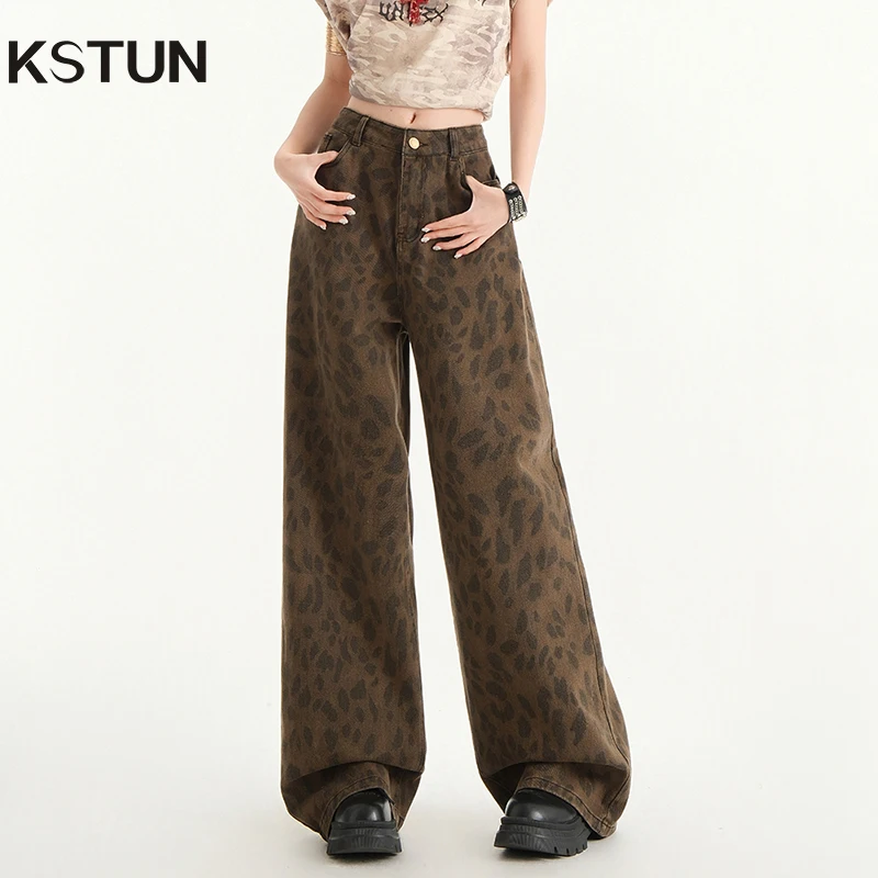 

KSTUN 2025 New Leopard Print Wide Leg Jeans Women High Waisted Retro Jeans Baggy Pants Streetwear Vintage Pants Denim Trousers